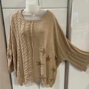 POL Beige Star & Cable-Knit Crew Sweater